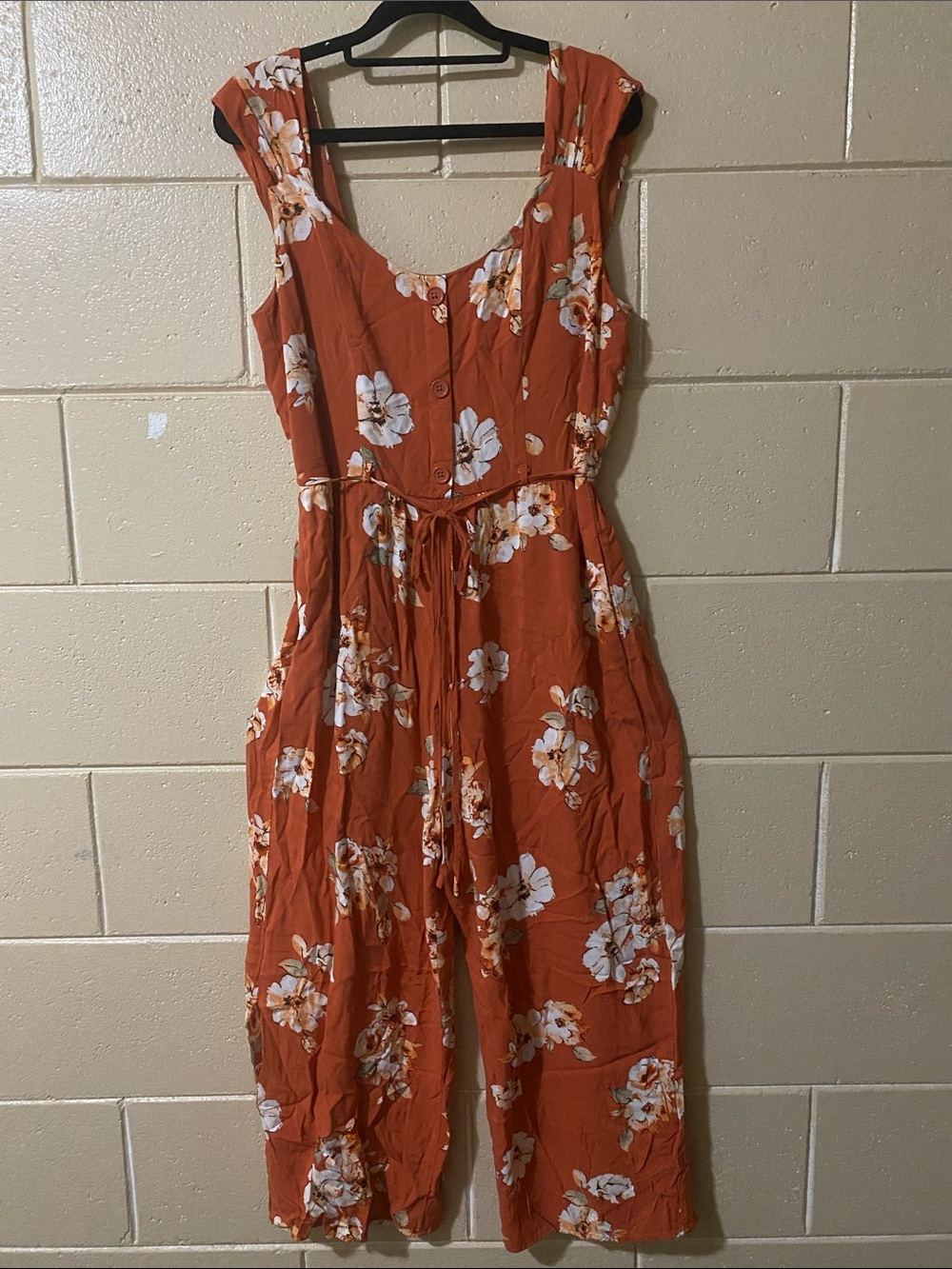 Rust Orange Floral Jumpsuit